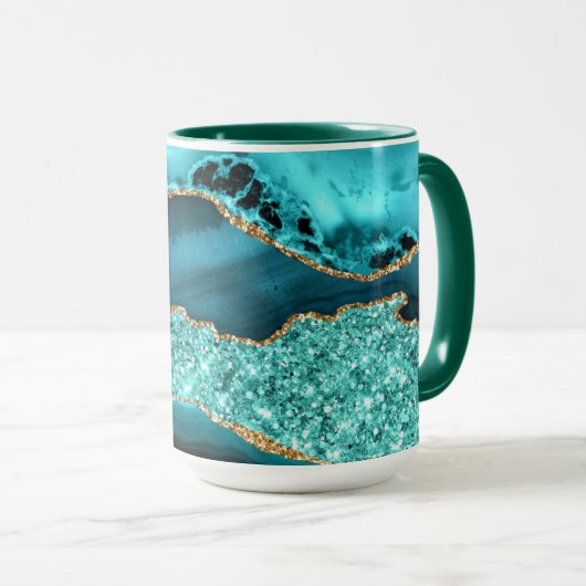 Mug Parties scintillant turquoise Blue Gold Marbre Tur (Devant droit)