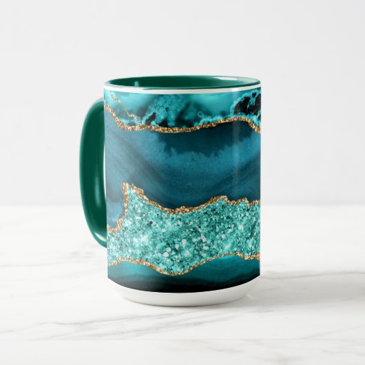 Mug Parties scintillant turquoise Blue Gold Marbre Tur (Devant gauche)