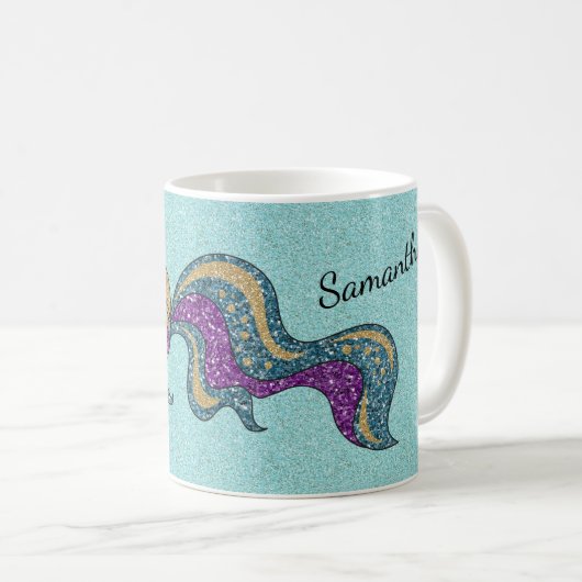 Mug Parties scintillant violet et or baignade poisson  (Devant droit)