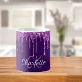 Mug Parties scintillant violet gouttes de nom monogram