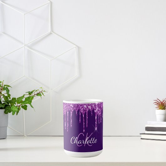 Mug Parties scintillant violet gouttes de nom monogram