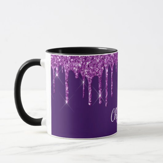 Mug Parties scintillant violet gouttes nom monogramme  (Gauche)