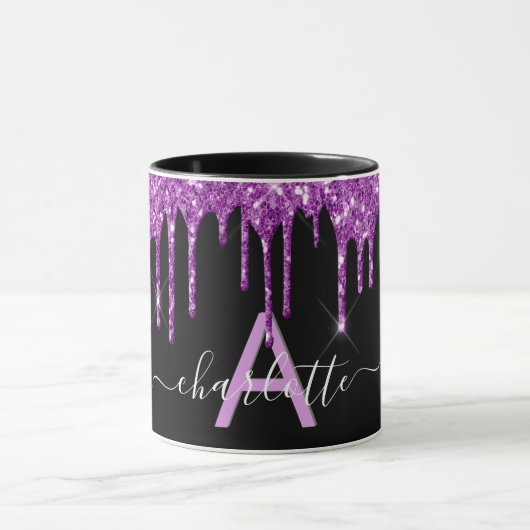 Mug Parties scintillant violet noir gouttes de nom mon (Centre)