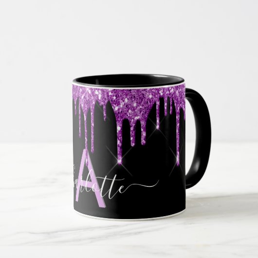 Mug Parties scintillant violet noir gouttes de nom mon (Devant droit)