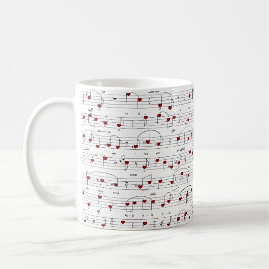 Mug Partition de musique de chanson d'amour coeurs rou (Gauche)