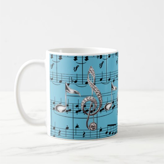 Mug Partition Turquoise & Notes musicales argentées (Gauche)