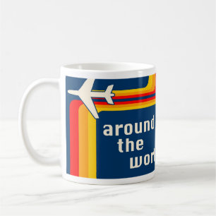 Mug partout dans le monde avion rayures rétro