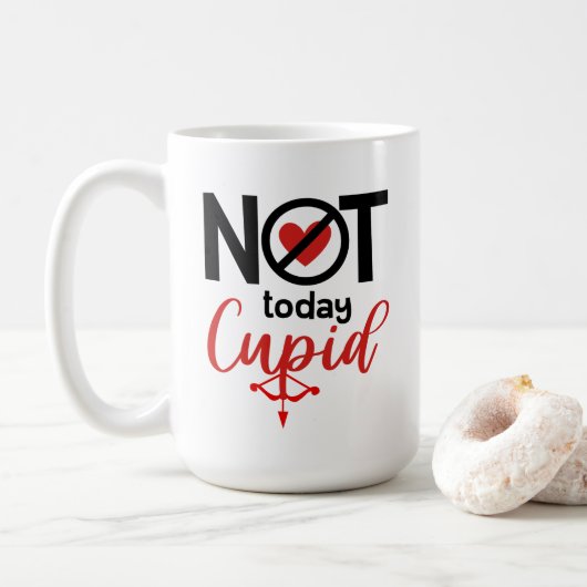 Mug Pas aujourd'hui Cupid anti-valentine rouge flèche (Avec donut)