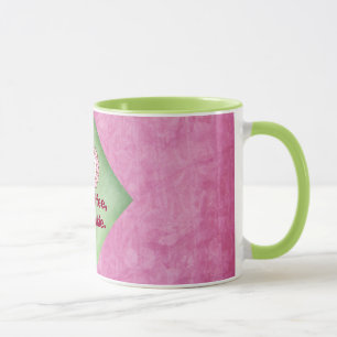 Mug Pas de café Pas de biscuits en rose et vert