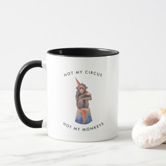 Mug Pas mon Cirque Pas mes Singes | Singe à l'aquarell (Avec donut)