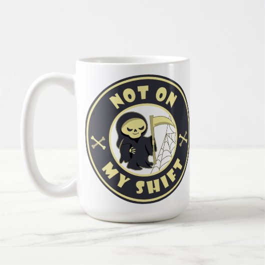 Mug Pas sur mon poste Grim Reaper Citation d'Halloween (Gauche)