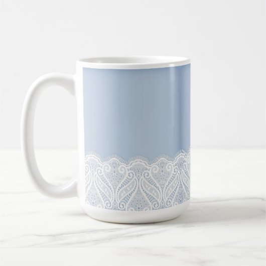 MUG PASTEL BLEU PASTEL AVEC LACE BLANCHE FRONTIÈRE (Gauche)