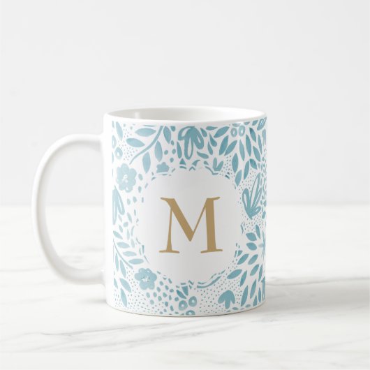 Mug Pastel Blue Floral Motif Monogramme (Gauche)