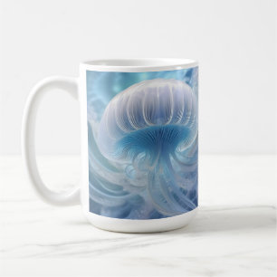 Mug Pastel Blue Jellyfish Fractal Art Under the Sea,