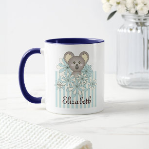 Mug Pastel Blue Stripe mignonne Cartoon Baby Koala Kid