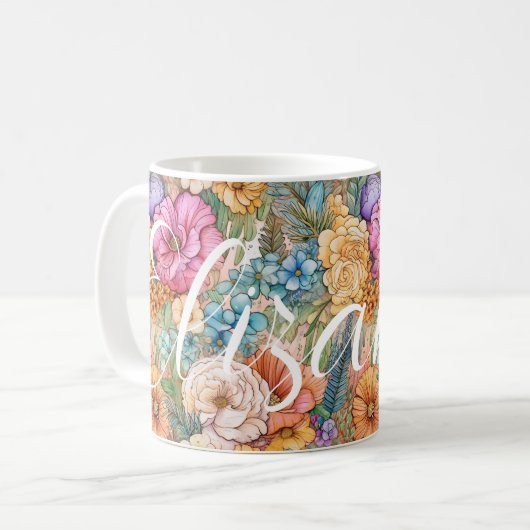 Mug Pastel Boho Big Happy Aquarelle Botanique Florales (Devant gauche)