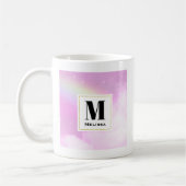 Mug Pastel Ciel rose avec Monogramme arc-en-ciel jaune (Gauche)