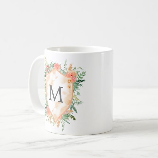 Mug pastel crest moquette monogramme floral d'hiver (Devant gauche)