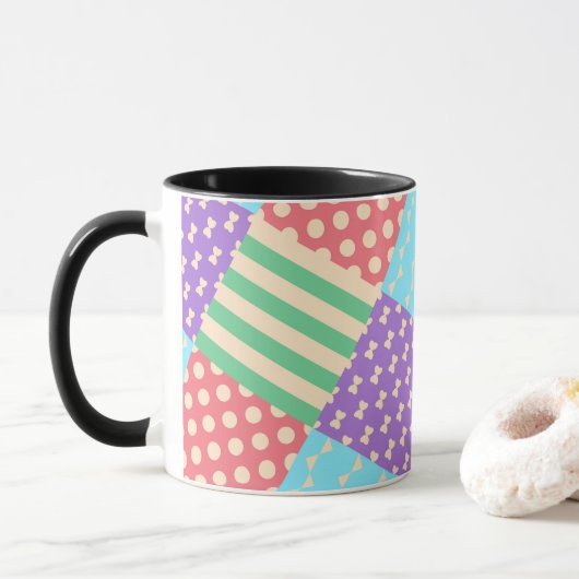 Mug Pastel Damier Rayure Arc Géométrique (Avec donut)