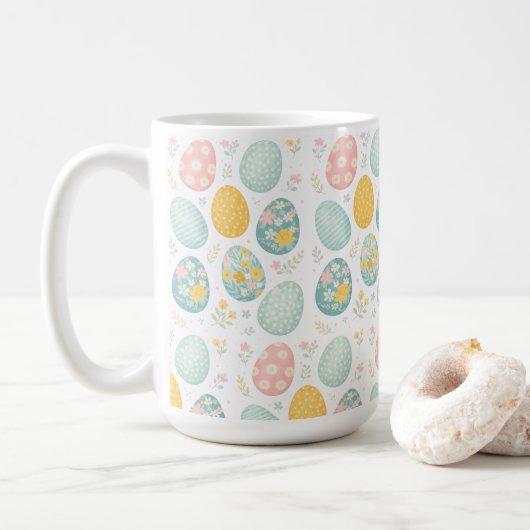 Mug Pastel Easter Eggs Floral Pattern - Cute Spring  (Avec donut)
