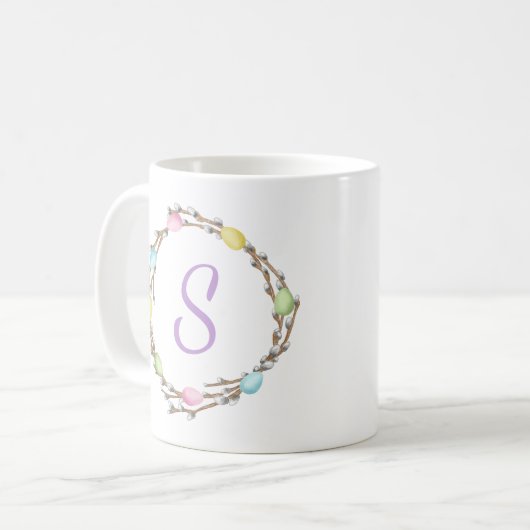 Mug Pastel Easter Willow Wreath With Purple Monogram (Devant gauche)