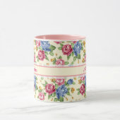 Mug Pastel Fleur romantique Rose, Rouge, Bleu Nom Rose (Centre)