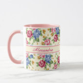Mug Pastel Fleur romantique Rose, Rouge, Bleu Nom Rose (Gauche)