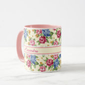 Mug Pastel Fleur romantique Rose, Rouge, Bleu Nom Rose (Devant gauche)