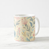 Mug Pastel Floral rose & bleu sur jaune clair (Devant droit)
