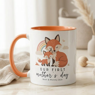 Mug Pastel Fox Mom Baby First Mother’s Day Rainbow