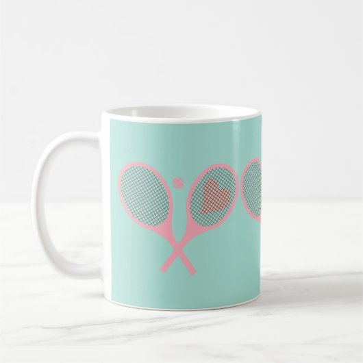 Mug Pastel Heart Tennis Lecteur Racquettes Ball Design (Gauche)