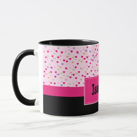 Mug Pastel Hearts on Pink Personalized (Gauche)