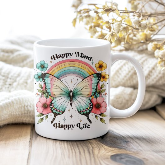Mug Pastel Hippie "Happy Mind Happy Life"