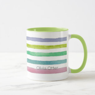 Mug Pastel Horizontal Watercolor Stripes Nom personnal
