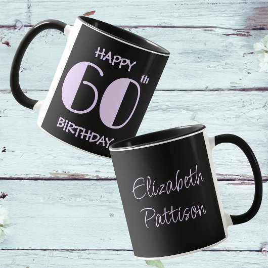 Mug Pastel Lilac 60e Anniversaire Nom Noir