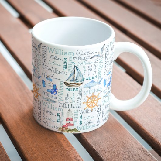 Mug Pastel nom personnalisé voile nautique marine