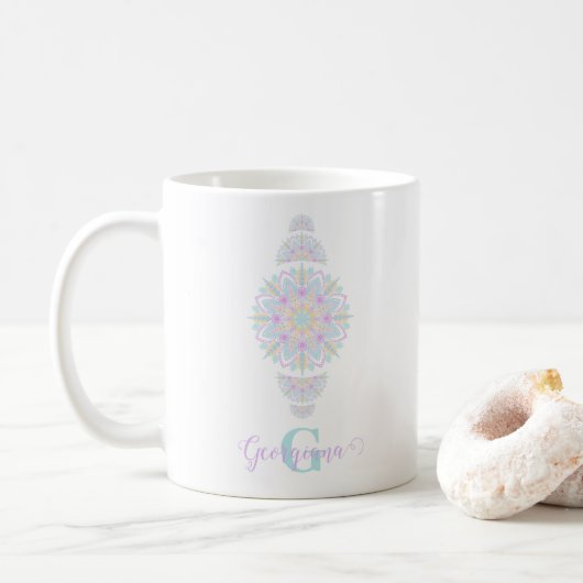 Mug Pastel Personnalisé Rainbow Ornamental Dot Mandala (Avec donut)