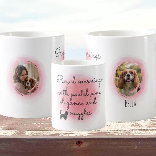 Mug Pastel Pink Cavalier Watercolor Custom Photo