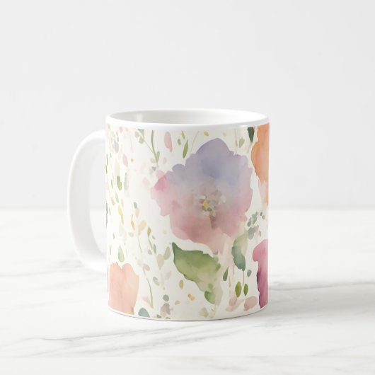 Mug Pastel Pink Peach Lilac Flores Fleurs sauvages Par (Devant gauche)