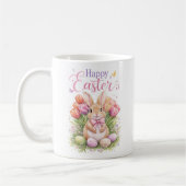 Mug Pastel Pink Tulips Easter Bunny Happy Easter (Gauche)