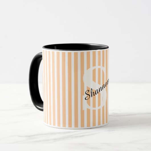 Mug Pastel rayé Nom du monogramme (Devant gauche)