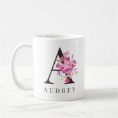 Mug Pastel rose floral noir gras script monogramme nom (Gauche)
