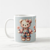 Mug Pastel Teddy Bear Holding Flower Wear Overalls (Gauche)