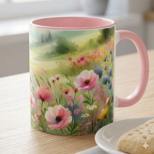 Mug Pastel Wildflower Meadow Landscape