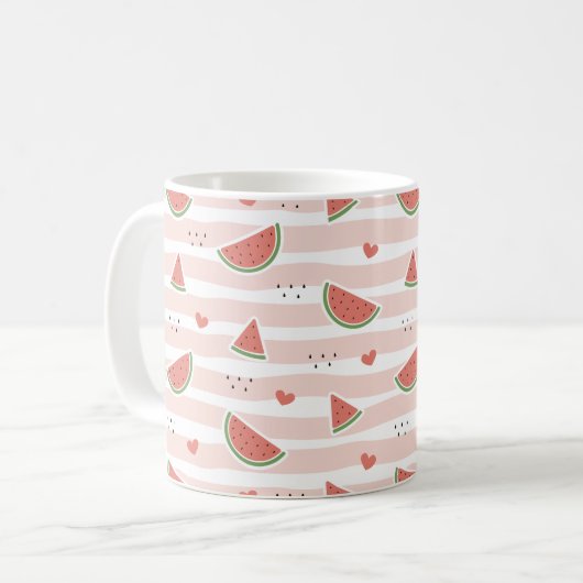 Mug Pastèques Rouges, Coeurs, Bandes, Votre Nom (Devant gauche)