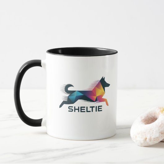 Mug Pastor de Shetland poligonal en amarillo y azul (Avec donut)