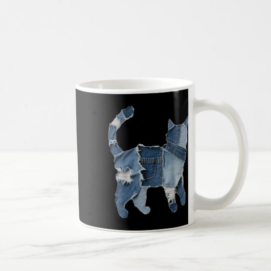 Mug Patch en denim drôle rétro imprimé animal chat  (Droite)