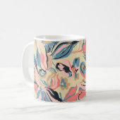 Mug patchwork Abstrait : crème fleurie géométrique. (Devant gauche)