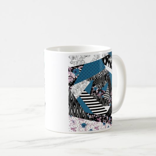 Mug Patchwork bleu, populaire, patchwork, folklorique, (Devant droit)