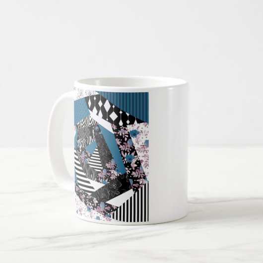 Mug Patchwork bleu, populaire, patchwork, folklorique, (Devant gauche)